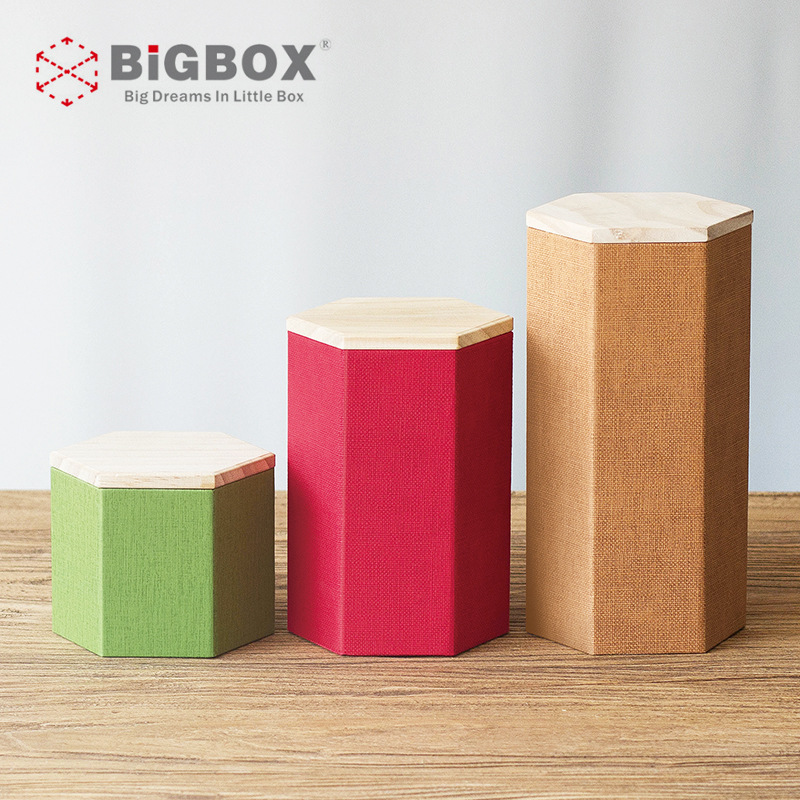 T02六角茶叶罐小号创意六角礼品包装盒六角棱形木质茶叶盒